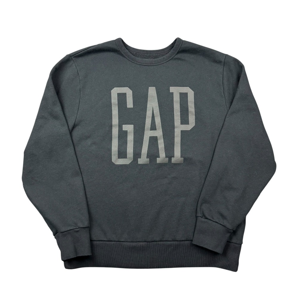 GAP Crewneck Sweatshirt Women XL Black Spellout Logo Fleece Pullover Jumper